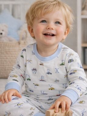 Cape Cullen Alphabet Vehicle Pajama Set 18-24M Blue Trim Luxury Baby Boy's